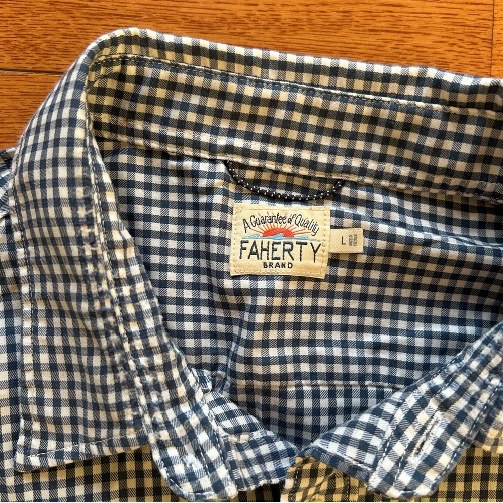 Faherty Blue Gingham Checkered Button Down Shirt - image 3